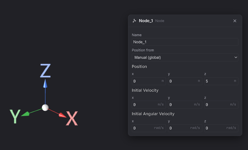 Node raised to Z = 5 m — the node glyph now floats above the grid.